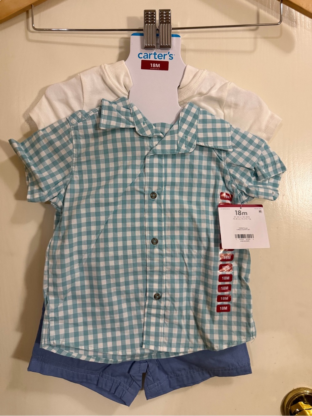 Carter's 3 piece set, baby boy Blue Gingham Short Sleeve Shirt - 18M (179)